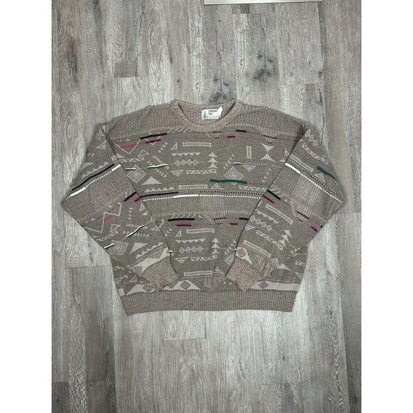London Fog Knitted Abstract Pullover Sweater Gray Crew Neck Vtg 90's Mens Sz 2XL - Picture 1 of 6